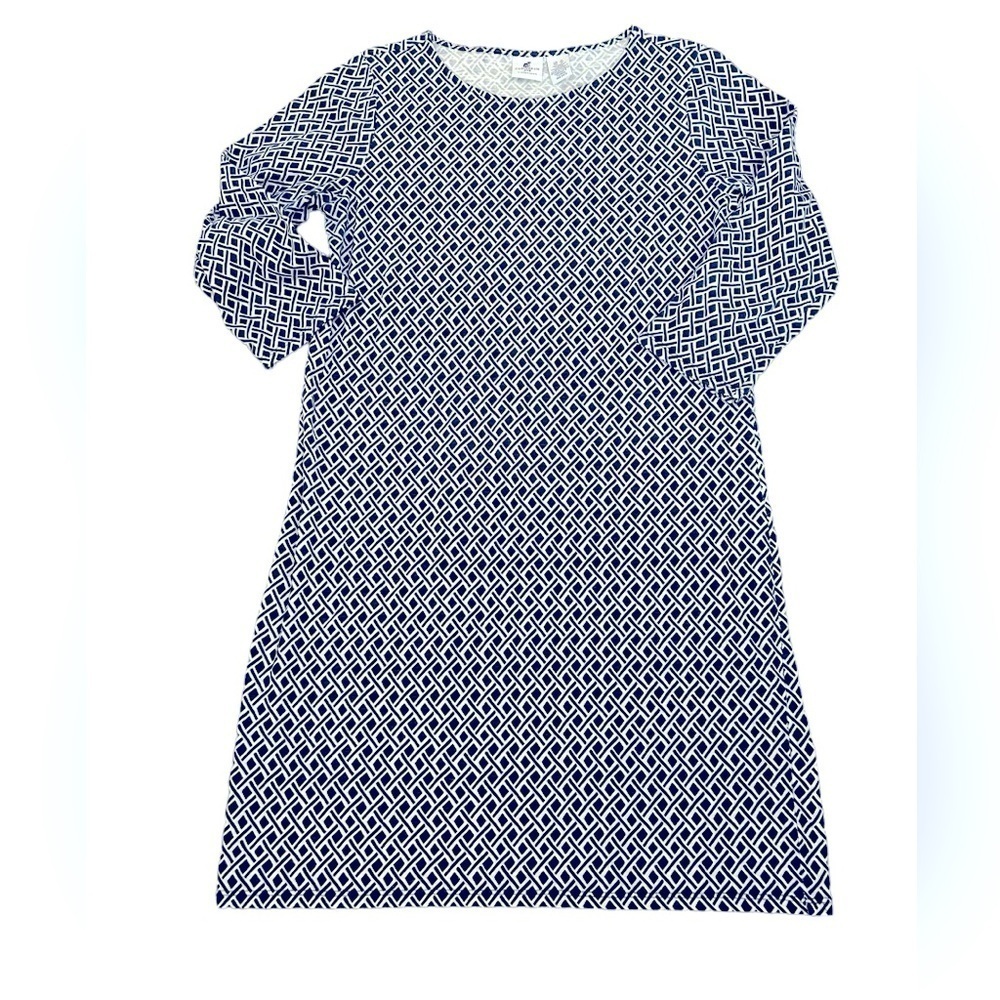 Caribbean Joe Preppy Blue and White Diamond Pattern Shift Dress Size Small